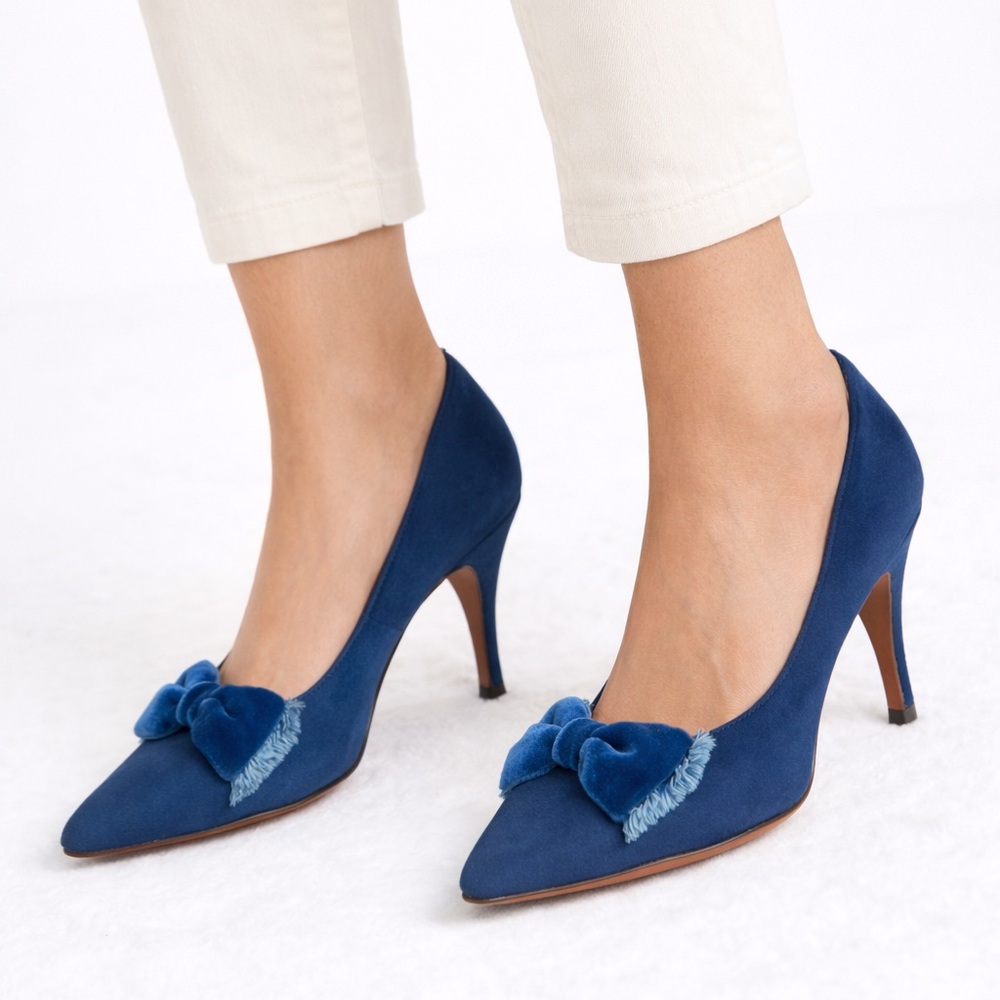 Womens Blue Heels with Bow Accent